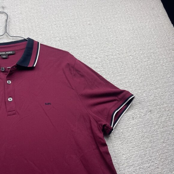 Michael Kors Polo Shirt Burgundy Red Short Sleeve Casual Rugby Mens Sz L Preppy - Picture 3 of 11